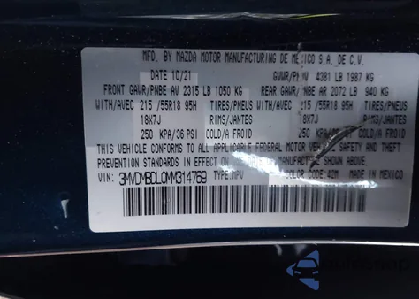 2021 Mazda Cx-30 Premium from USA, damaged, VIN 3MVDMBDL0MM314769